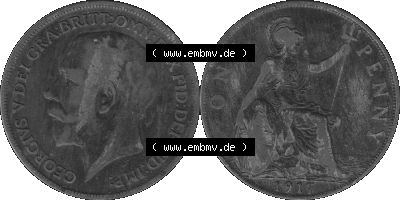 Großbritannien Umlaufmünze One Penny, 1 Pence 1911-1926, 1 One Penny, 1917 (Stück 1), George V, B.M. GEORGIVS V DEI GRABRITTOMNREX... Sammlung