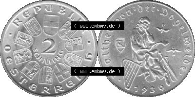 Österreich 1930-1930, 2 Schilling 1930 (Stück 1), Silbermünze Walter von der Vogelweide 1170-1230, Minnesänger Graustufen Sammlung
