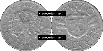 Alte Münze aus Österreich als PNG-Grafik 1946-1955, 50 Groschen 1946 (Stück 1) Graustufen Sammlung