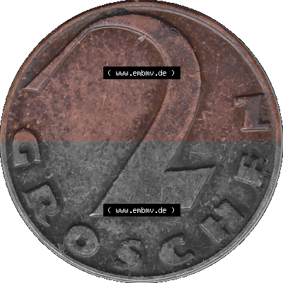 2 / Zwei Groschen Österreich in original Farbgebung von Scanner transparenten PNG 1925-1938, 2 Zwei Groschen, Krückenkreuz 1928... Sammlung