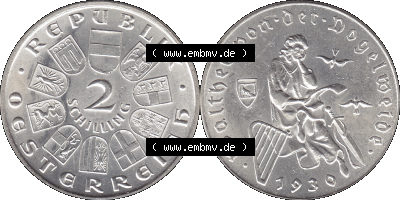Österreich 1930-1930, 2 Schilling 1930 (Stück 1), Silbermünze Walter von der Vogelweide 1170-1230, Minnesänger Sammlung