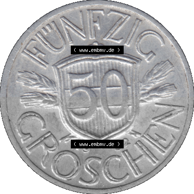 Alte Münze aus Österreich als PNG-Grafik 1946-1955, 50 Groschen 1952 (Stück 1) Sammlung