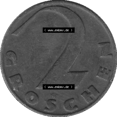 2 / Zwei Groschen Österreich in s/w Schwarzweiß bzw. Graustufen Farbgebung von Scanner transparenten PNG 1925-1938, 2 Zwei Groschen,... Sammlung