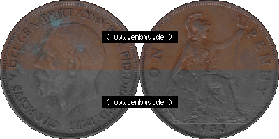 Großbritannien Umlaufmünze One Penny, 1 Pence 1928-1936, 1 One Penny, 1935 (Stück 1), George V. BM GEORGIVS V DEI GRABRITTOMNREX... Sammlung