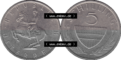 5 / Fünf Schilling Österreich in original Farbgebung von Scanner transparenten PNG 1968-2001, 5 Schilling 1984 (Stück 1), Reiter... Sammlung
