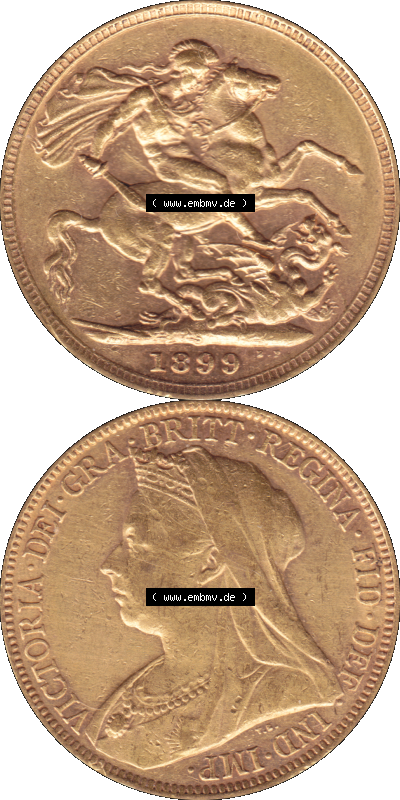 Alte Goldmünze Großbritannien 1893-1901, 1 Pfund Sovereign 1899 (Stück 1) Sammlung