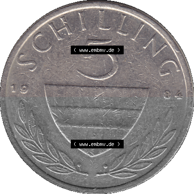 5 / Fünf Schilling Österreich in original Farbgebung von Scanner transparenten PNG 1968-2001, 5 Schilling 1984 (Stück 2), Reiter... Sammlung