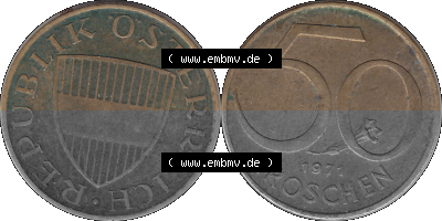 50 / Fünfzig Groschen Österreich in original Farbgebung von Scanner transparenten PNG 1959-2001, 50 Groschen 1971 (Stück 1),... Sammlung