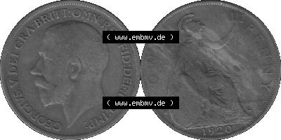 Großbritannien Umlaufmünze One Penny, 1 Pence 1911-1926, 1 One Penny, 1920 (Stück 1), George V, B.M. GEORGIVS V DEI GRABRITTOMNREX... Sammlung