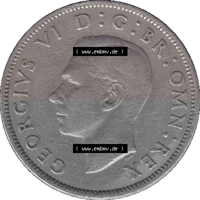 Alte Münze Großbritannien, Bild in Farbe bzw. Color PNG-Grafik, Umlaufmünze aus dem Zeitraum 1949-1951, 2 Schilling-Florin,... Sammlung