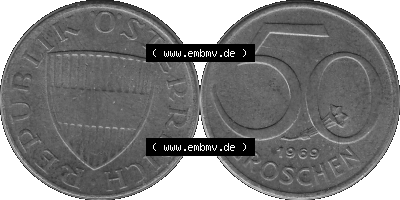 50 / Fünfzig Groschen Österreich in s/w Schwarzweiß bzw. Graustufen Farbgebung von Scanner transparenten PNG 1959-2001, 50... Sammlung