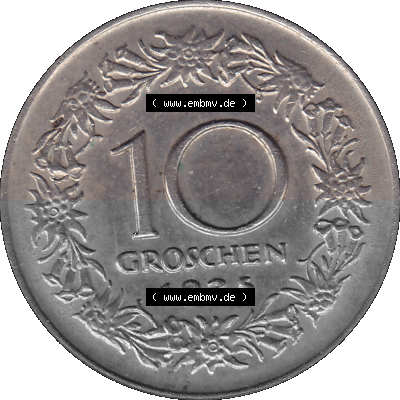 10 / Zehn Groschen Österreich in original Farbgebung von Scanner transparenten PNG 1925-1929, 10 Groschen 1925 (Stück 1), VS... Sammlung