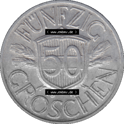 Alte Münze aus Österreich als PNG-Grafik 1946-1955, 50 Groschen 1947 (Stück 1) Sammlung