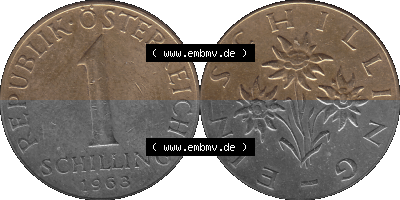 Österreich 1 / Ein Schilling 1959-2001, 1 Schilling 1963 (Stück 1), Edelweiß, Münze / Kursmünze aus Österreich Sammlung