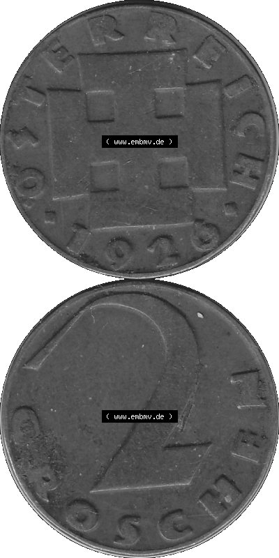 2 / Zwei Groschen Österreich in s/w Schwarzweiß bzw. Graustufen Farbgebung von Scanner transparenten PNG 1925-1938, 2 Zwei Groschen,... Sammlung
