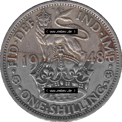 Alte Münze Großbritannien, Bild in Farbe bzw. Color PNG-Grafik 1947-1948, 1 One Schilling - One Shilling, 1948 (Stück 4) Stehender... Sammlung