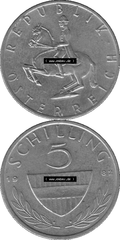 5 / Fünf Schilling Österreich in s/w Schwarzweiß bzw. Graustufen Farbgebung von Scanner transparenten PNG 1968-2001, 5 Schilling... Sammlung