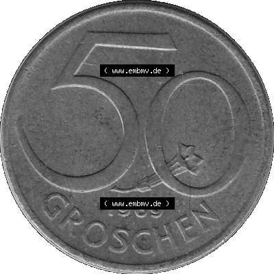 50 / Fünfzig Groschen Österreich in s/w Schwarzweiß bzw. Graustufen Farbgebung von Scanner transparenten PNG 1959-2001, 50... Sammlung