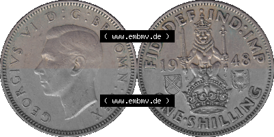 Alte Münze Großbritannien, Bild in Farbe bzw. Color PNG-Grafik 1947-1948, 1 One Schilling - One Shilling, 1948 (Stück 3) Sitzender... Sammlung