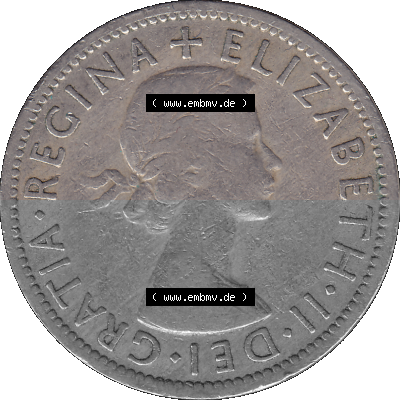 Alte Münze Großbritannien, Bild in Farbe bzw. Color PNG-Grafik, Umlaufmünze aus dem Zeitraum 1954-1970, 2 Schilling-Florin,... Sammlung