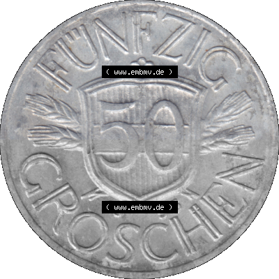 Alte Münze aus Österreich als PNG-Grafik 1946-1955, 50 Groschen 1955 (Stück 1) Sammlung