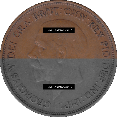 Großbritannien Umlaufmünze One Penny, 1 Pence 1928-1936, 1 One Penny, 1936 (Stück 1), George V. BM GEORGIVS V DEI GRABRITTOMNREX... Sammlung