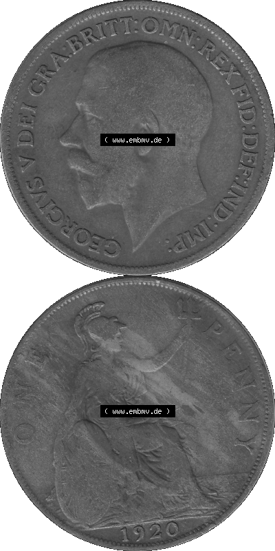 Großbritannien Umlaufmünze One Penny, 1 Pence 1911-1926, 1 One Penny, 1920 (Stück 1), George V, B.M. GEORGIVS V DEI GRABRITTOMNREX... Sammlung