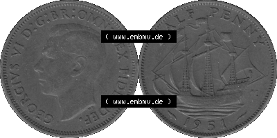 Großbritannien Umlaufmünze Half Penny 1949-1952, Half Penny 1951 (Stück 1), George VI. GEORGIVS VI D-G-BR-OMN-REX FIDEI DEF.HP... Sammlung