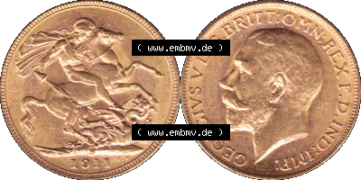 Alte Goldmünze Großbritannien 1911-1927, 1 Pfund Sovereign 1911 (Stück 1) Sammlung