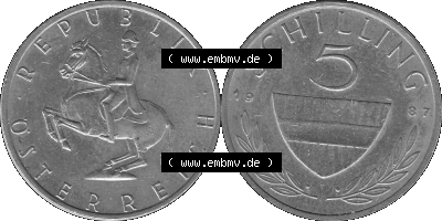 5 / Fünf Schilling Österreich in s/w Schwarzweiß bzw. Graustufen Farbgebung von Scanner transparenten PNG 1968-2001, 5 Schilling... Sammlung