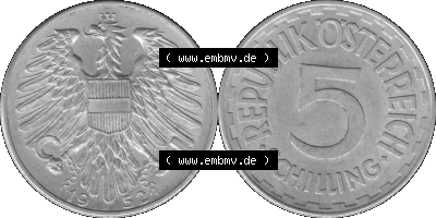 Alte Münze aus Österreich als PNG-Grafik 1952-1957, 5 Schilling 1952 (Stück 1) Graustufen Sammlung