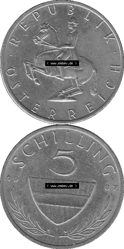 5 / Fünf Schilling Österreich in s/w Schwarzweiß bzw. Graustufen Farbgebung von Scanner transparenten PNG 1968-2001, 5 Schilling... Sammlung