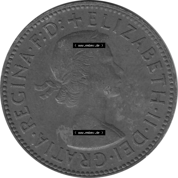 Grau bzw. s/w Münzen Großbritannien Umlaufmünzen Sammlung in PNG 1954-1970, Half Penny, Halber Pence 1955-01, Elisabeth II. (5) - Digitales Münzen-Bildmaterial... Sammlung Graustufen