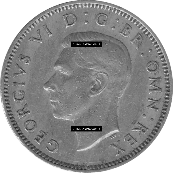 Grau bzw. s/w Münzen Großbritannien Umlaufmünzen Sammlung in PNG 1949-1951, 1 One Schilling - One Shilling, 1949-01 Stehender gekrönter Löwe auf Krone (5) - Digitales... Sammlung Graustufen
