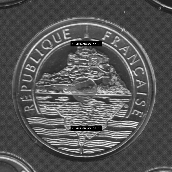 Grau bzw. s/w Münze Frankreich aus KMS Umlaufmünzen Sammlung in PNG 2000, 20 Francs (2) - Digitales Münzen-Bildmaterial einer französischen Francs Münze aus Frankreich aus KMS... Sammlung Graustufen