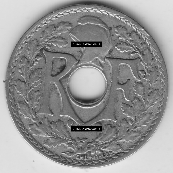 Grau bzw. s/w Münze Frankreich Umlaufmünzen Sammlung in PNG 1917-1937, 25 Cmes, Centimes 1919-1 LIBERTE EGALITE FRATERNITE (1) - Digitales Münzen-Bildmaterial einer französischen... Sammlung Graustufen
