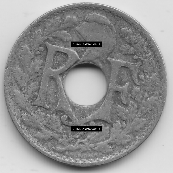 Grau bzw. s/w Münze Frankreich Umlaufmünzen Sammlung in PNG 1917-1938, 10 Centimes - Cmes 1920-2 (1) - Digitales Münzen-Bildmaterial einer französischen Francs Münze aus Frankreich... Sammlung Graustufen