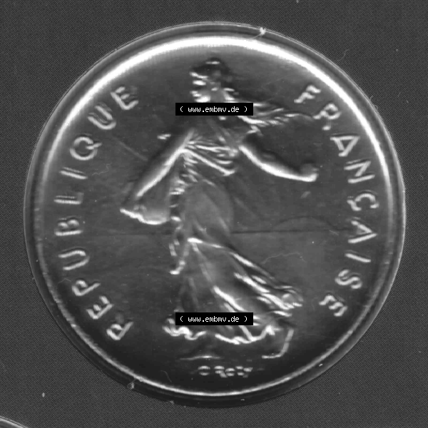 Grau bzw. s/w Münze Frankreich aus KMS Umlaufmünzen Sammlung in PNG 2000, 2 Francs (2) - Digitales Münzen-Bildmaterial einer französischen Francs Münze aus Frankreich aus KMS... Sammlung Graustufen