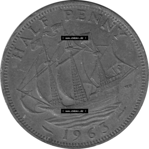 Grau bzw. s/w Münzen Großbritannien Umlaufmünzen Sammlung in PNG 1954-1970, Half Penny, Halber Pence 1963-03, Elisabeth II. (6) - Digitales Münzen-Bildmaterial... Sammlung Graustufen