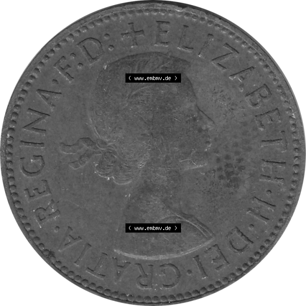Grau bzw. s/w Münzen Großbritannien Umlaufmünzen Sammlung in PNG 1954-1970, Half Penny, Halber Pence 1959-01, Elisabeth II. (5) - Digitales Münzen-Bildmaterial... Sammlung Graustufen