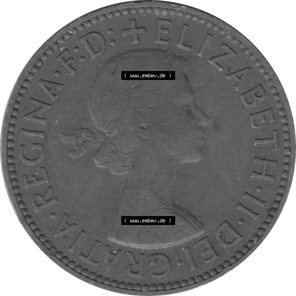 Grau bzw. s/w Münzen Großbritannien Umlaufmünzen Sammlung in PNG 1954-1970, Half Penny, Halber Pence 1954-01, Elisabeth II. (5) - Digitales Münzen-Bildmaterial... Sammlung Graustufen