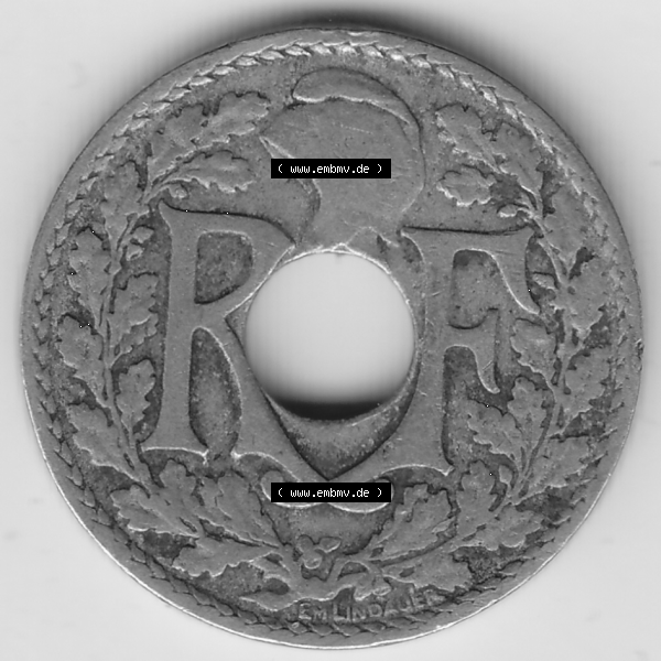 Grau bzw. s/w Münze Frankreich Umlaufmünzen Sammlung in PNG 1917-1938, 10 Centimes - Cmes 1920 (1) - Digitales Münzen-Bildmaterial einer französischen Francs Münze aus Frankreich... Sammlung Graustufen