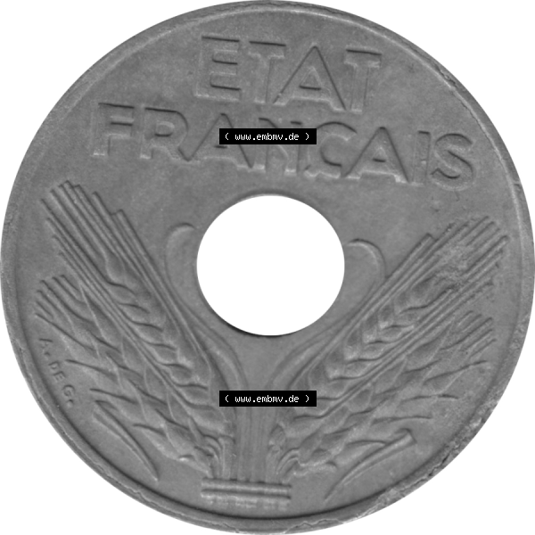 Grau bzw. s/w Münze Frankreich Umlaufmünzen Sammlung in PNG 1941-1943, 10 Centimes, Etat Francais 1943-01 (6) - Digitales Münzen-Bildmaterial einer französischen Francs Münze... Sammlung Graustufen