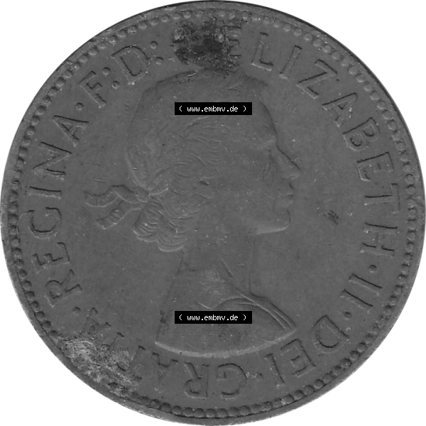 Grau bzw. s/w Münzen Großbritannien Umlaufmünzen Sammlung in PNG 1954-1970, Half Penny, Halber Pence 1957-02, Elisabeth II. (5) - Digitales Münzen-Bildmaterial... Sammlung Graustufen
