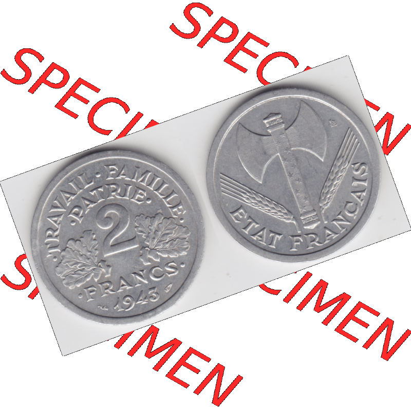 Münze Frankreich Umlaufmünzen Sammlung in PNG 1943-1944, 2 Francs, Franken 1943 (3) - Digitales Münzen-Bildmaterial einer französischen Francs Münze aus Frankreich... Sammlung