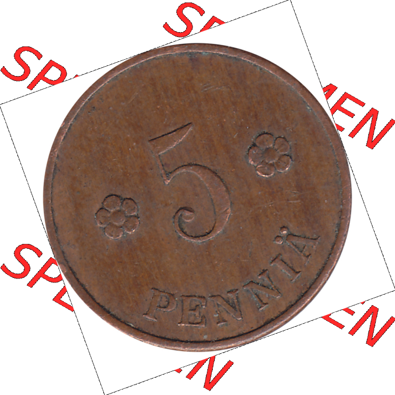 Münze Finnland / SUOMI Umlaufmünzen Sammlung in PNG 1918-1940, 5 Penny, Penniä 1927 (6) - Digital Münzen-Bildmaterial einer Münze aus Finnland in farbige... Sammlung