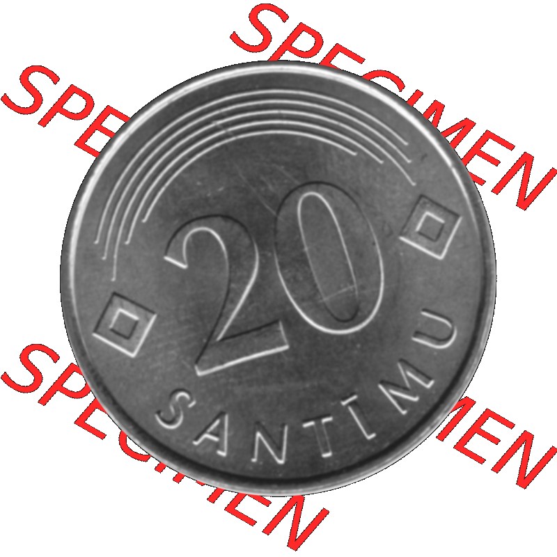 Alte Münze Lettland Umlaufmünze 1992-2009, 20 Santimu 2007-01, VS Staatswappen, RS. Wert-Zahl Graustufen. Rückseite mit Motiv der Umlaufmünze in Graustufen... Sammlung