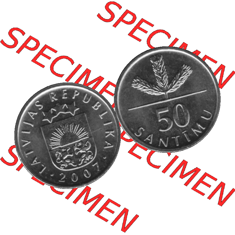 Alte Münze Lettland Umlaufmünze 1992-2009, 50 Santimu 2007-01, VS Staatswappen, RS. Wert-Zahl Graustufen. Vorderseite und Rückseite der lettischen Münze... Sammlung