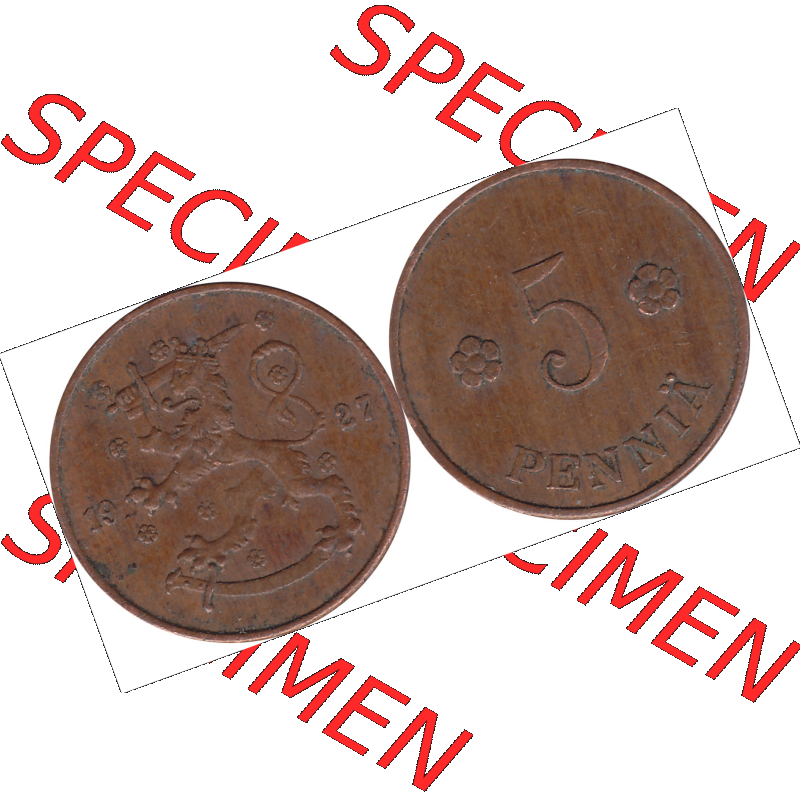 Münze Finnland / SUOMI Umlaufmünzen Sammlung in PNG 1918-1940, 5 Penny, Penniä 1927 (7) - Digital Münzen-Bildmaterial einer Münze aus Finnland in farbige... Sammlung