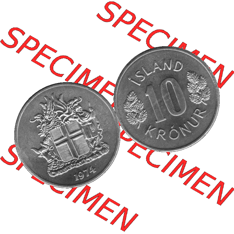 Alte Münze Island Umlaufmünze 1967-1980, 10 Krönur, Zehn Kronen 1974-01 Graustufen. Vorderseite und Rückseite der Münze / Kursmünze aus Island,... Sammlung